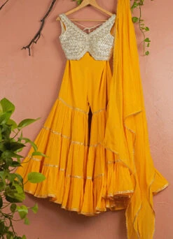 Warm Yellow Sharara With Ivoryblouse