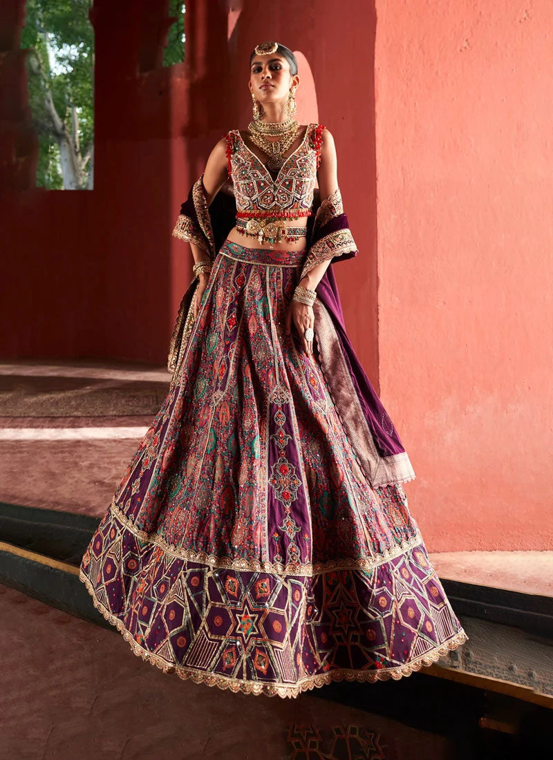 Dark Purple Jamawar Lehnga 1 Dark Purple Jamawar Lehnga