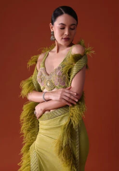 Citrus Green Feathered Dhoti Skirt And Blouse Set -Lillys Clothing Shop ykkuk